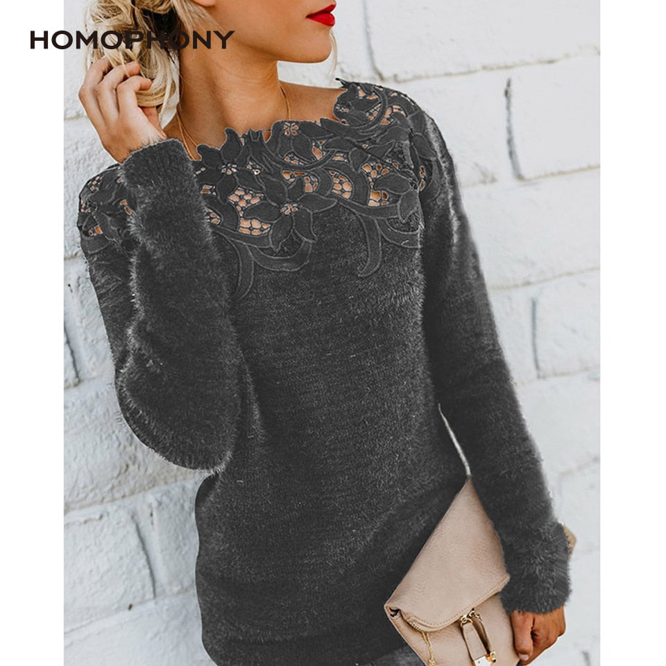 Women Sweaters Lace Neck