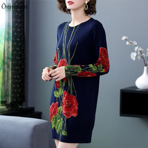 Frauen Pullover Kleid  mit Blumen Druck